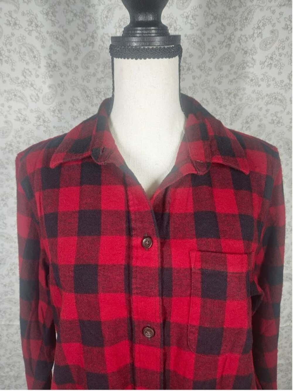 L.L.Bean Womens S Scotch Plaid Flannel Shirt Red Black Buffalo Check Relaxed Fit